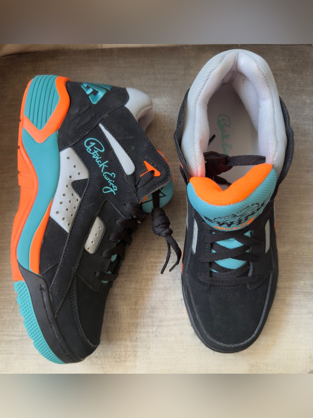 Patrick Ewing Wrap Mid Basketball Shoes Black Neon Orange Teal Sneakers Retro 12